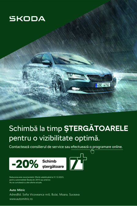 Schimbă la timp ŞTERGĂTOARELE  pentru o vizibilitate optimă.