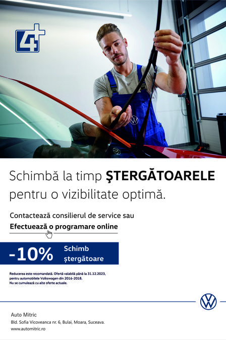 Schimbă la timp ŞTERGĂTOARELE  pentru o vizibilitate optimă.