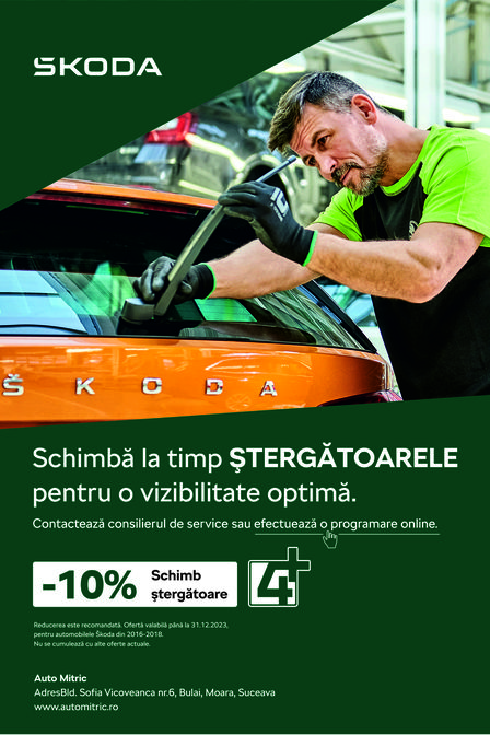 Schimbă la timp ŞTERGĂTOARELE  pentru o vizibilitate optimă.
